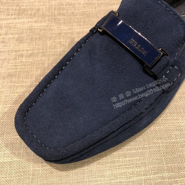 PRADA男鞋 普拉達專櫃最新款式 壓紋牛皮 原版套腳機車鞋 PRADA休閒皮鞋  hdx13452